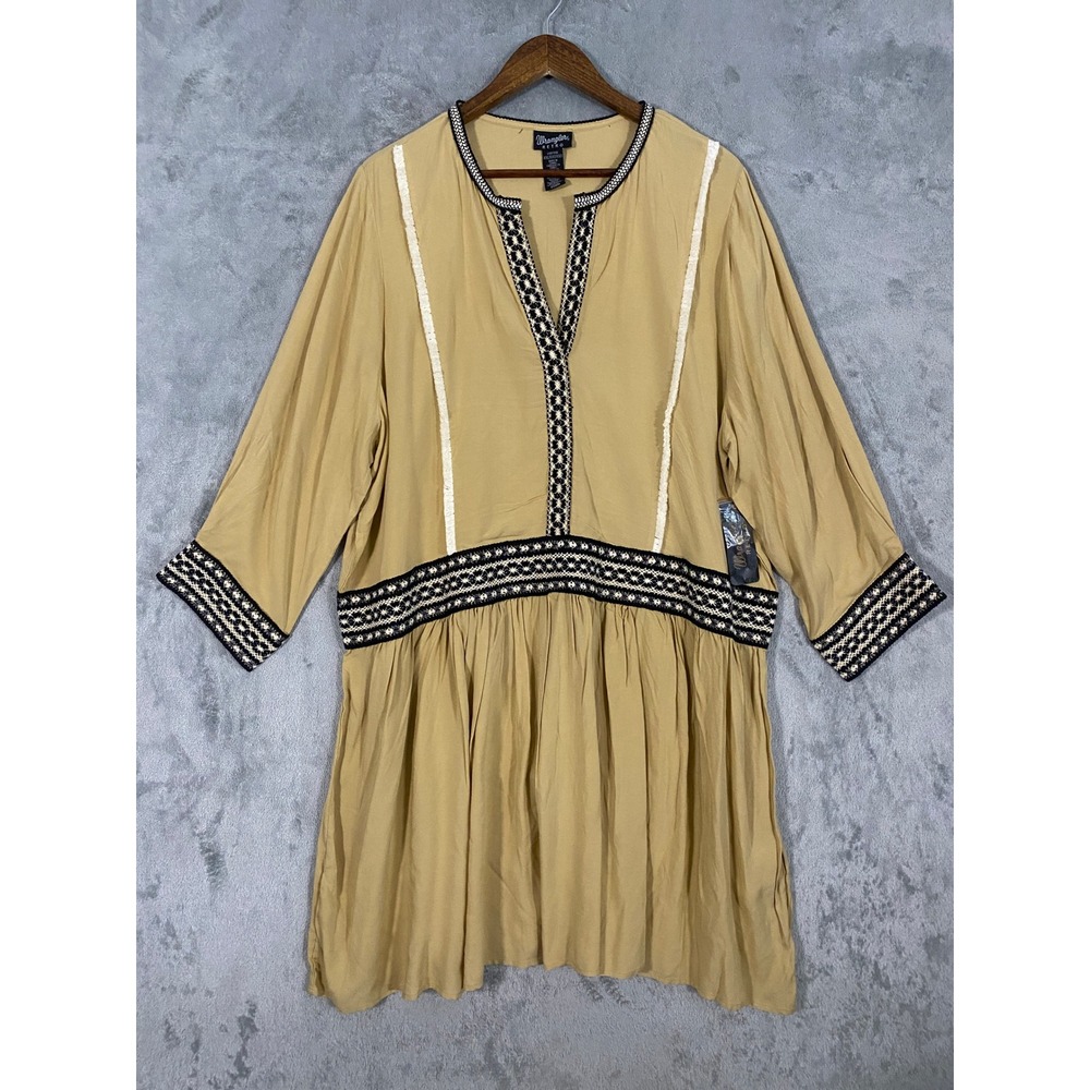 Wrangler Retro Dress Womens XXL Tan Embroidered Pullover Boho Western Cowgirl